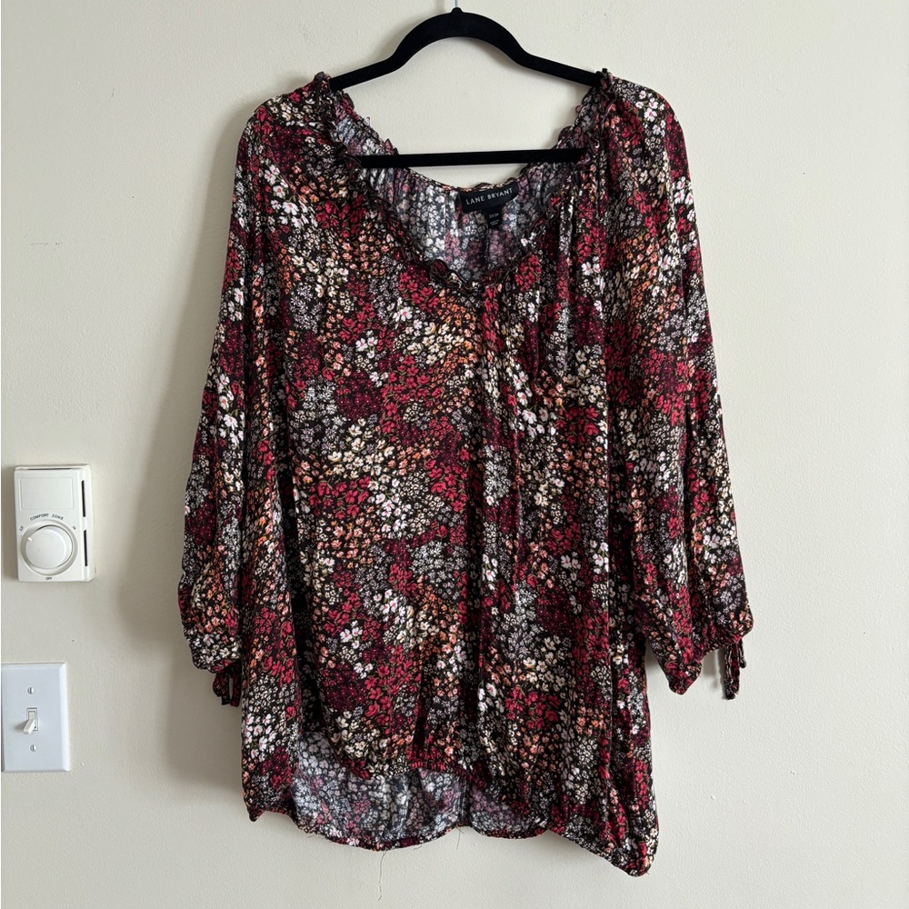 EUC Lane Bryant 3X 22/24 Floral Blouse‎ Puff Peasant Short Sleeve Stretchy